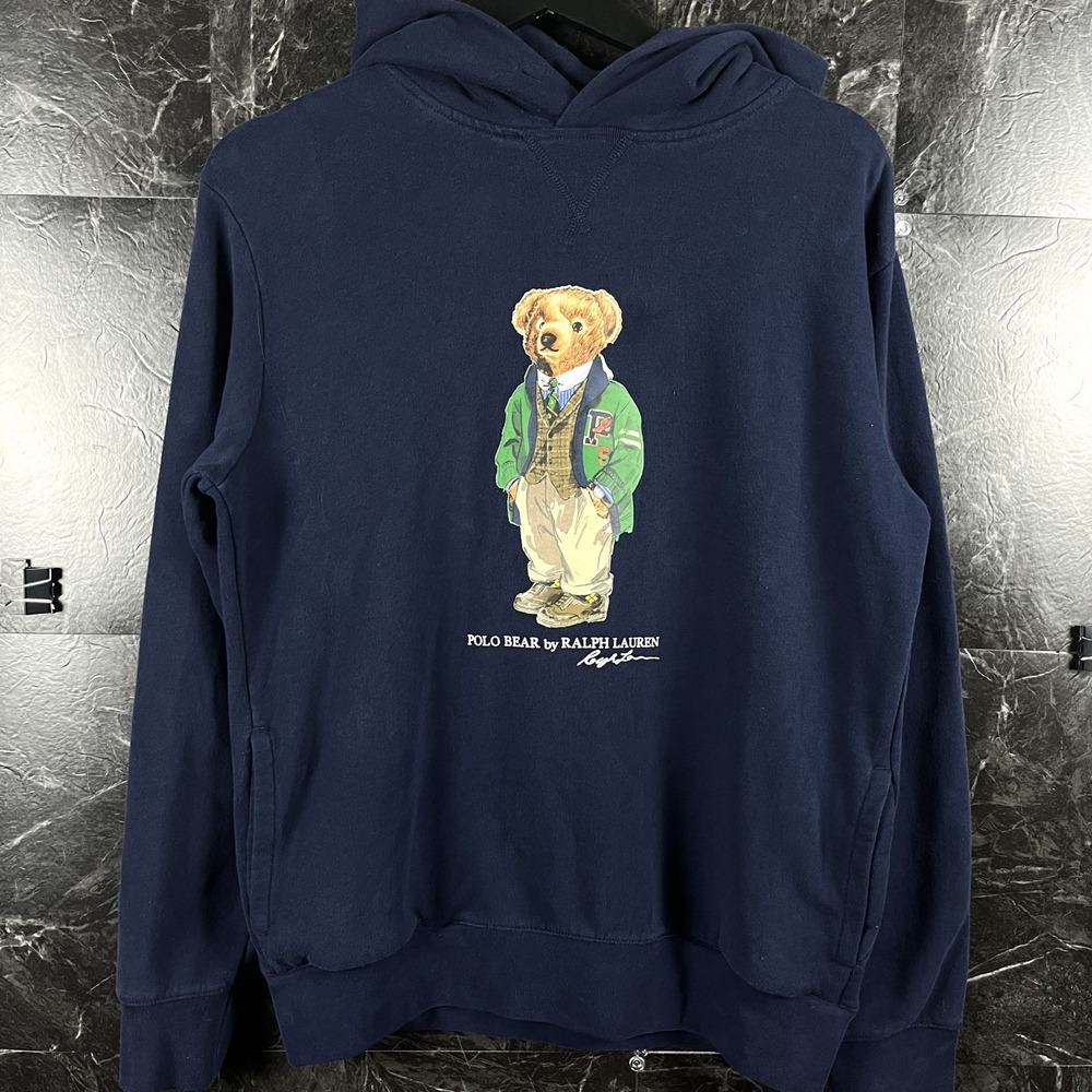 Polo Ralph Lauren Men's Blue Polo Bear Fleece Hoodie Medium -Flaws